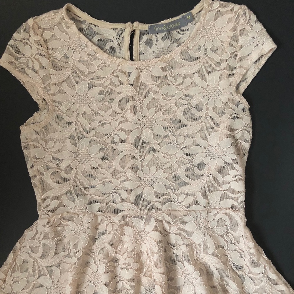 Finn & Clover Lace, Short Sleeve, Cream Peplum Top - Picture 2 of 7